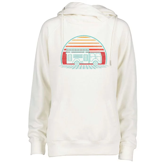 Fire Truck Engine Retro 80s Style Womens Funnel Neck Pullover Hood