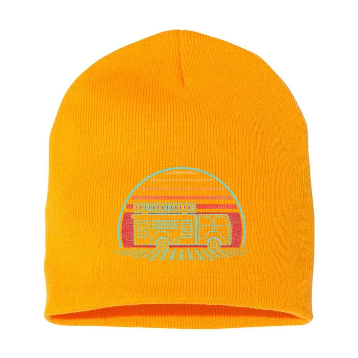 Fire Truck Engine Retro 80s Style Short Acrylic Beanie