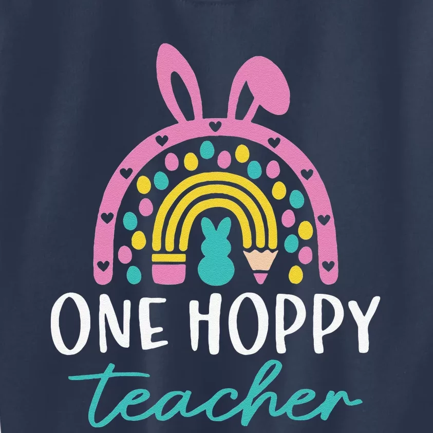 Funny Teacher Easter Day Rainbow Bunny One Hoppy Teacher Kids Sweatshirt