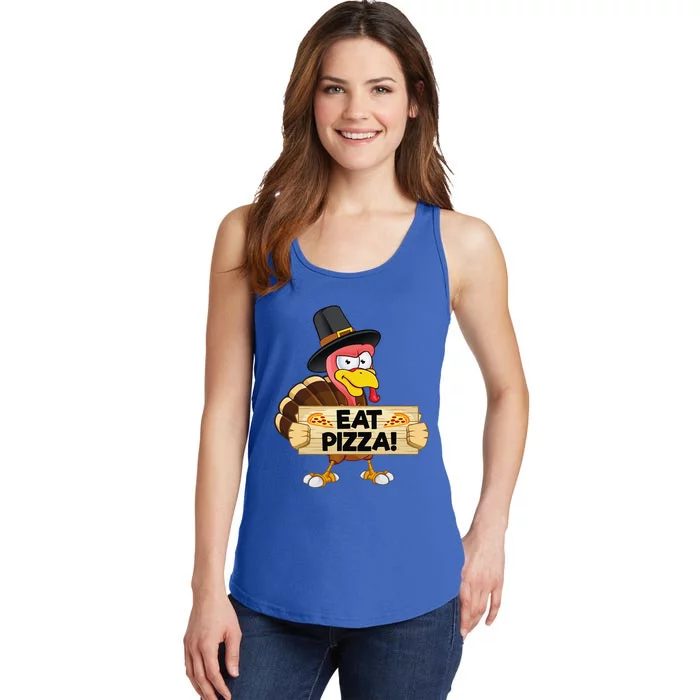 Funny Turkey Eat Pizza Vegan Funny Thanksgiving Ladies Essential Tank