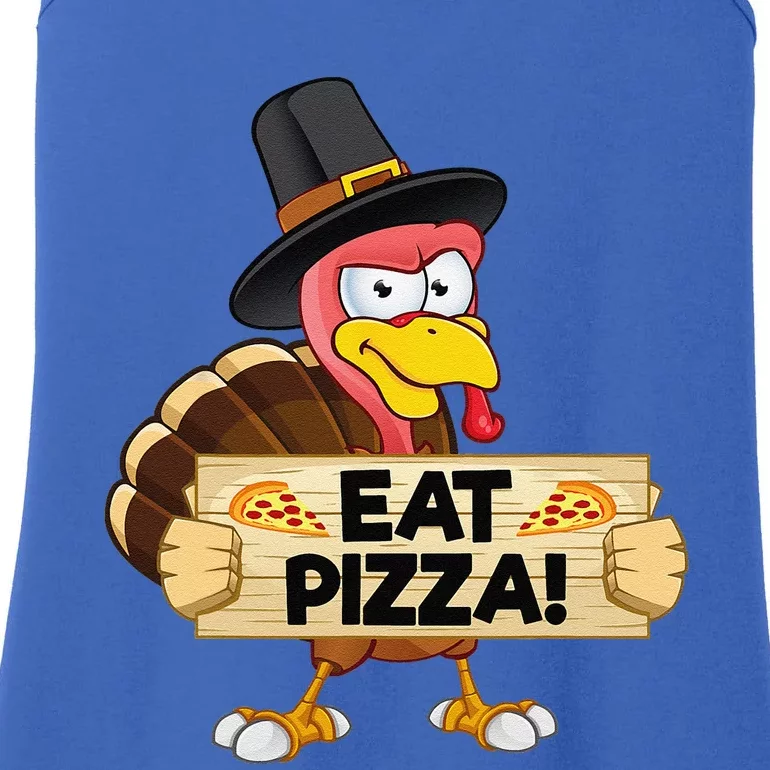 Funny Turkey Eat Pizza Vegan Funny Thanksgiving Ladies Essential Tank