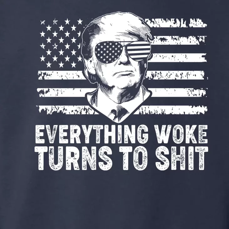 Funny Trump Everything Woke Turns To Shit Distressed USA American Flag Toddler Hoodie