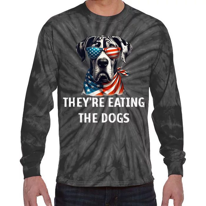 Funny TheyRe Eating The Dogs America Election Trump 2024 Tie-Dye Long Sleeve Shirt