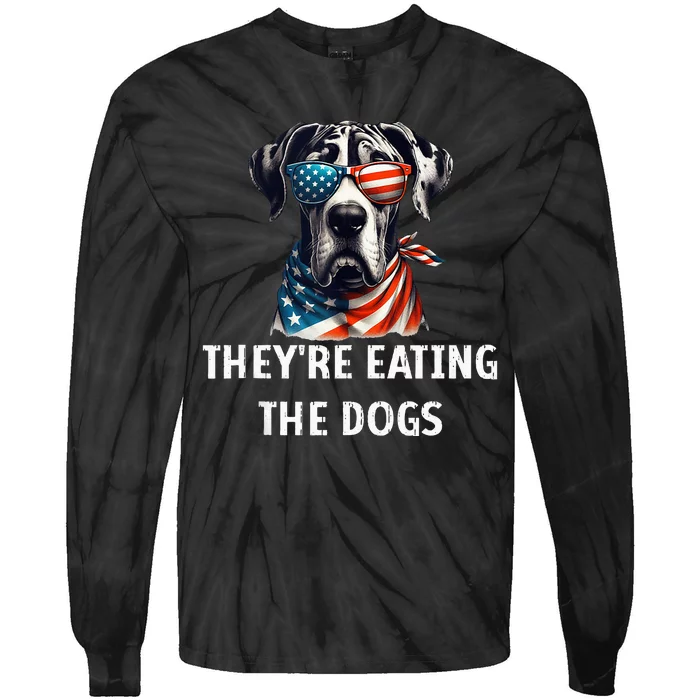 Funny TheyRe Eating The Dogs America Election Trump 2024 Tie-Dye Long Sleeve Shirt