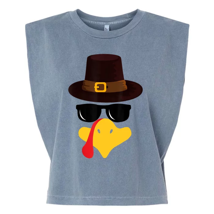 Funny Turkey Face Matching Family Thanksgiving Pilgrim Party Garment-Dyed Women's Muscle Tee