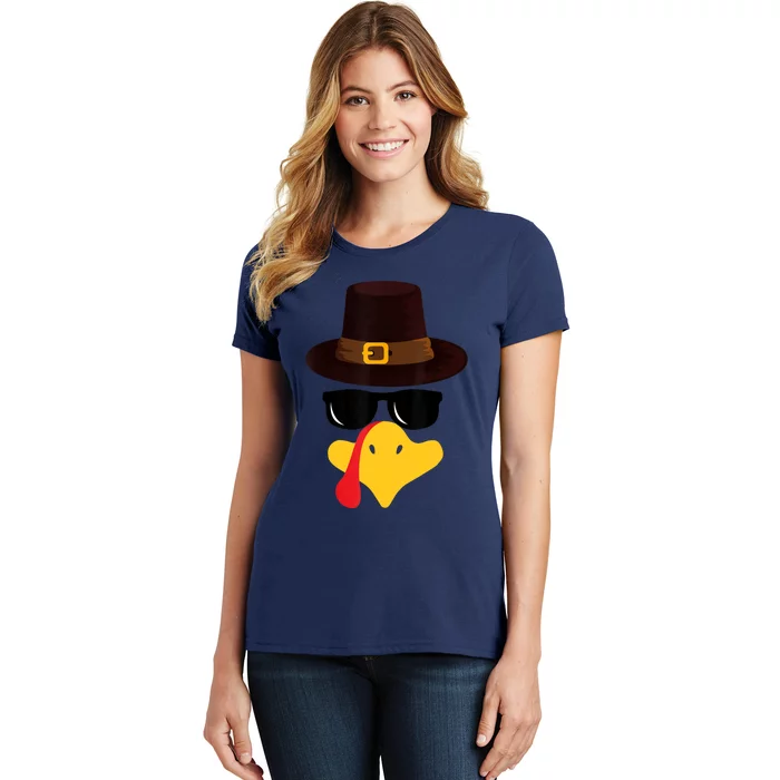 Funny Turkey Face Matching Family Thanksgiving Pilgrim Party Women's T-Shirt