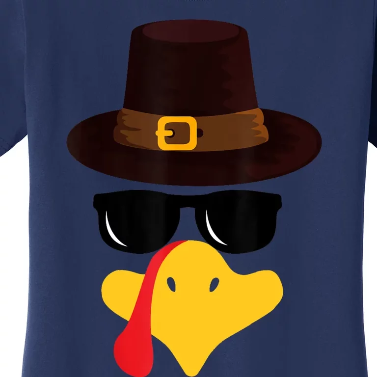 Funny Turkey Face Matching Family Thanksgiving Pilgrim Party Women's T-Shirt