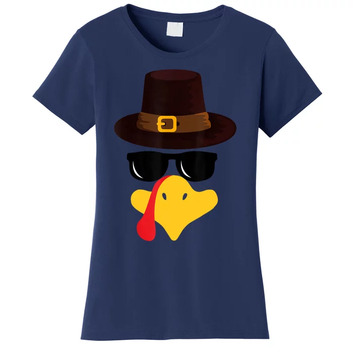 Funny Turkey Face Matching Family Thanksgiving Pilgrim Party Women's T-Shirt