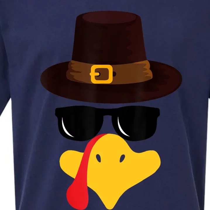 Funny Turkey Face Matching Family Thanksgiving Pilgrim Party Sueded Cloud Jersey T-Shirt