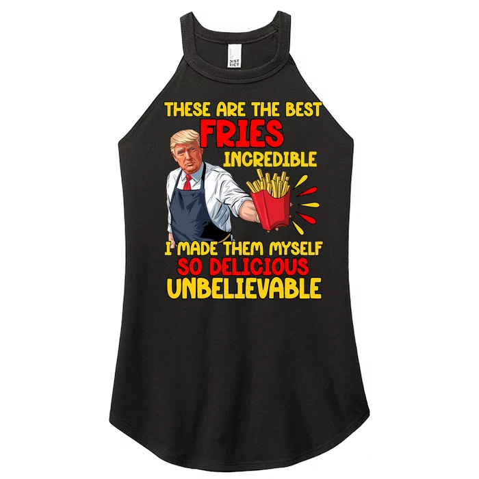 Funny Trump Fast Food Humor Fries Election 2024 Burgers Women’s Perfect Tri Rocker Tank