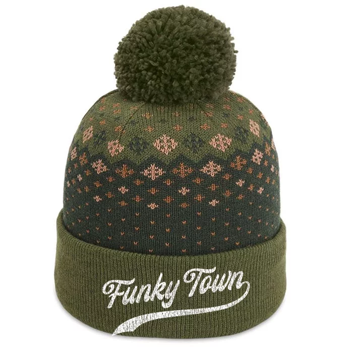 FUNKY TOWN Fort Worth TX Baseball Style Design With Details The Baniff Cuffed Pom Beanie