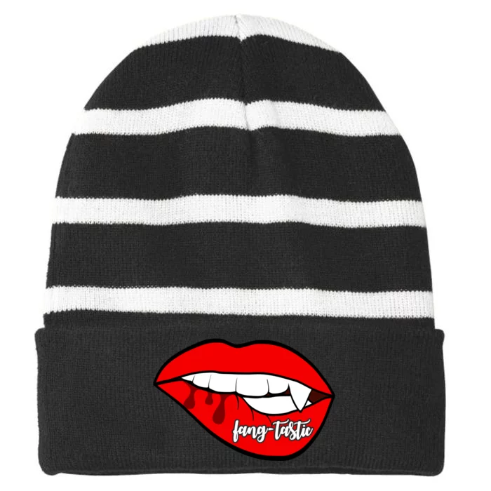 Fang Tastic Funny Vampire Lips Striped Beanie with Solid Band