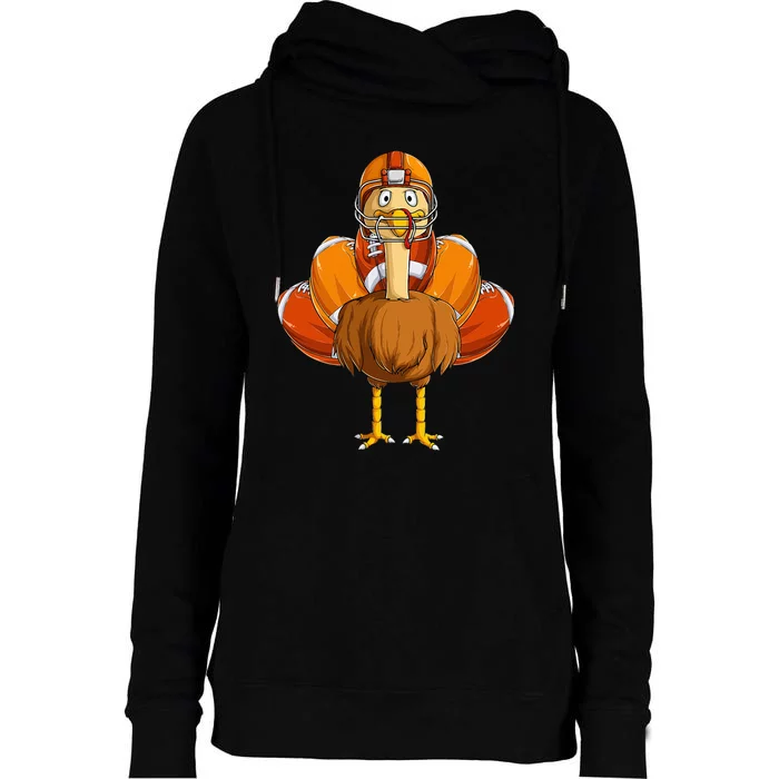 Funny Thanksgiving Football Turkey Womens Funnel Neck Pullover Hood