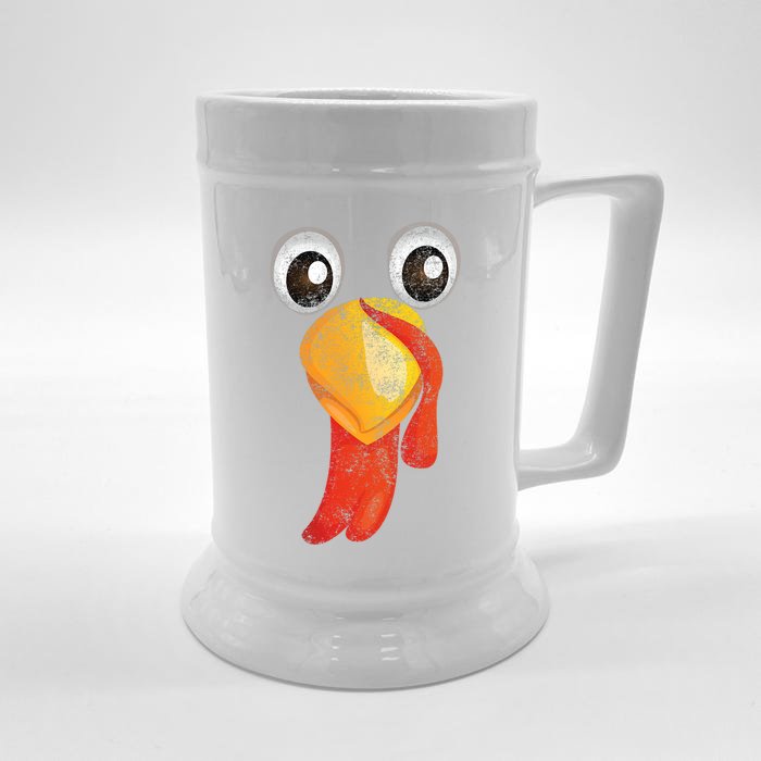 Funny Turkey Face Design Thanksgiving Turkey Gobble Front & Back Beer Stein