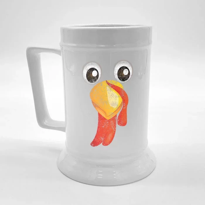 Funny Turkey Face Design Thanksgiving Turkey Gobble Front & Back Beer Stein