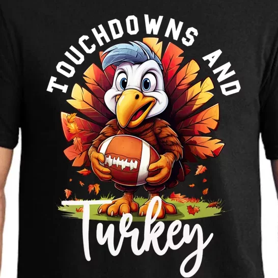 Funny Thanksgiving Football Turkey And Touchdowns Meaningful Gift Pajama Set