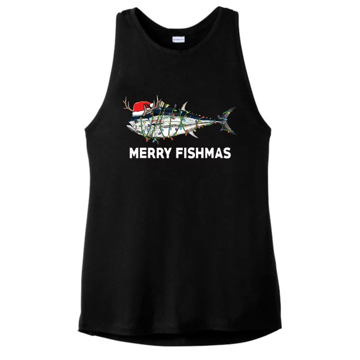 Funny Tuna Fish Christmas Santa Claus Xmas Fisherman Gift Ladies Tri-Blend Wicking Tank