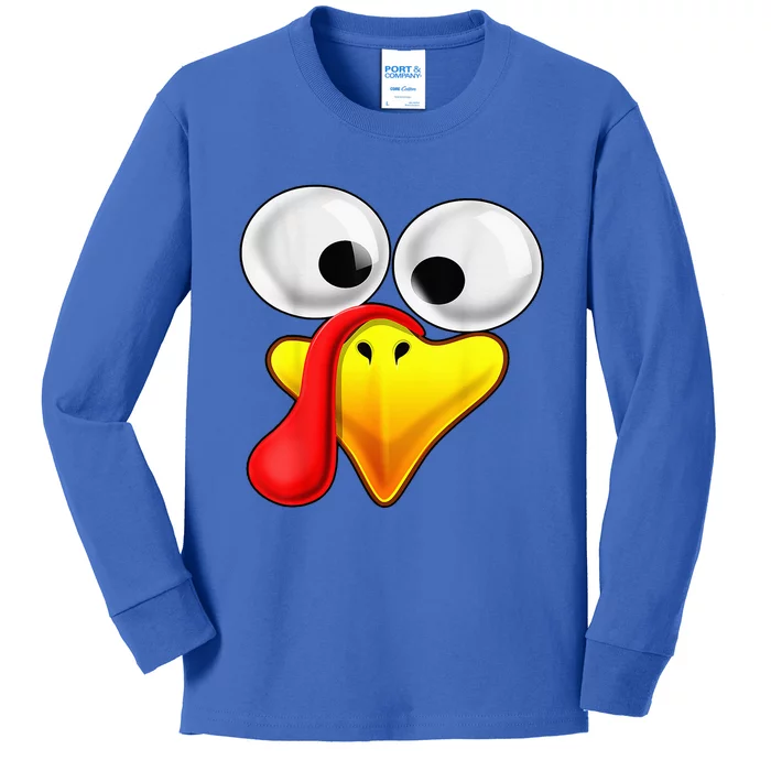 Funny Turkey Family Thanksgiving Turkey Face Friendsgiving Kids Long Sleeve Shirt