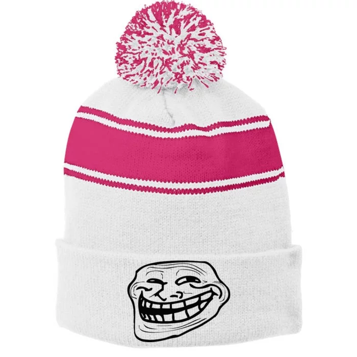 Funny Troll Face Nerd Geek Stripe Pom Pom Beanie