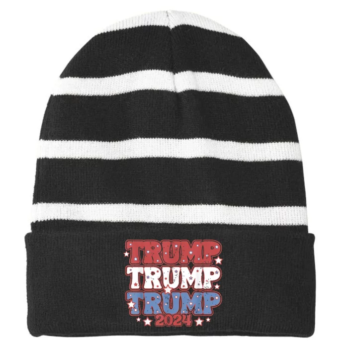 Funny Trump Fourth Of July Trump Convicted Felon Striped Beanie with Solid Band