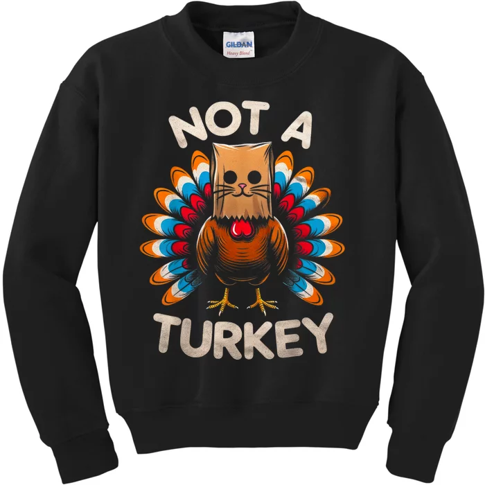 Funny Thanksgiving For Women Kids Cat Not A Turkey Kids Sweatshirt