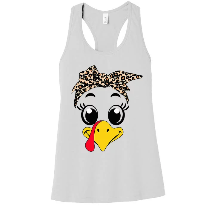 Funny Turkey Face Leopard Print Autumn Fall Thanksgiving Women's Racerback Tank