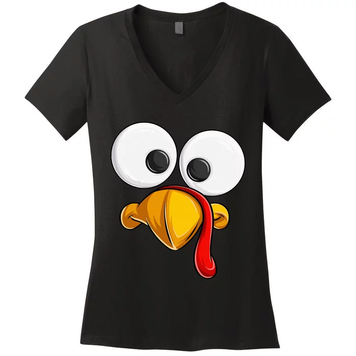 Funny Turkey Face Thanksgiving Day Women's V-Neck T-Shirt