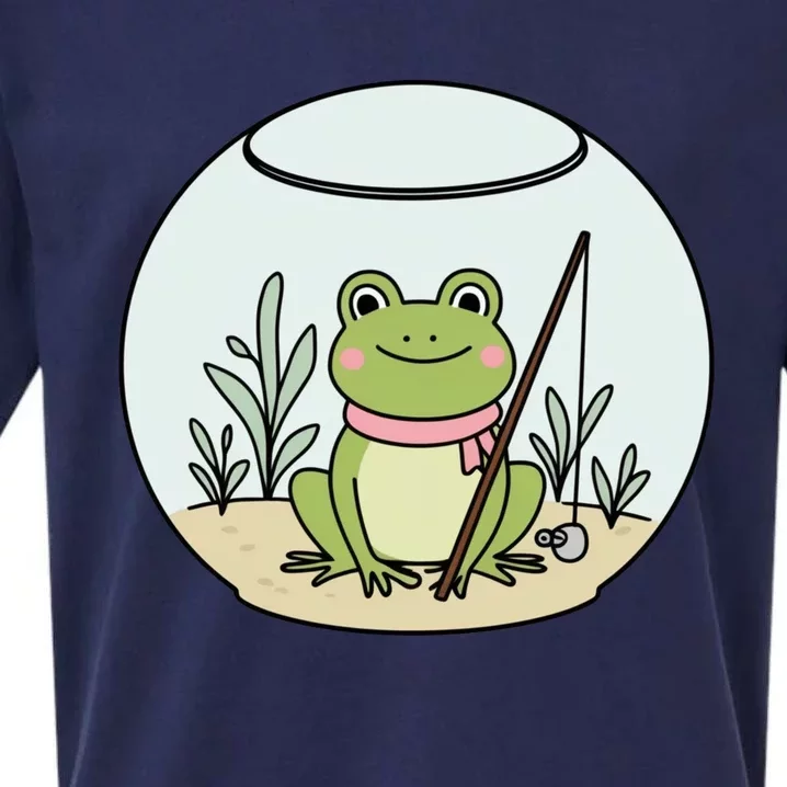 Frog Terrarium Fishing Whimsical Amphibian Adventure Sueded Cloud Jersey T-Shirt