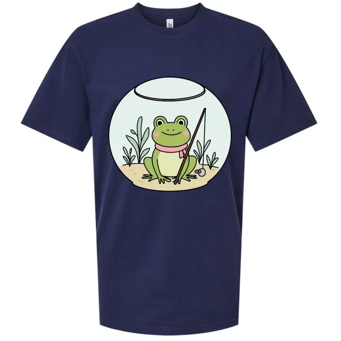 Frog Terrarium Fishing Whimsical Amphibian Adventure Sueded Cloud Jersey T-Shirt