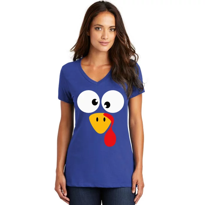 Funny turkey face for thanksgiving family costume Women's V-Neck T-Shirt