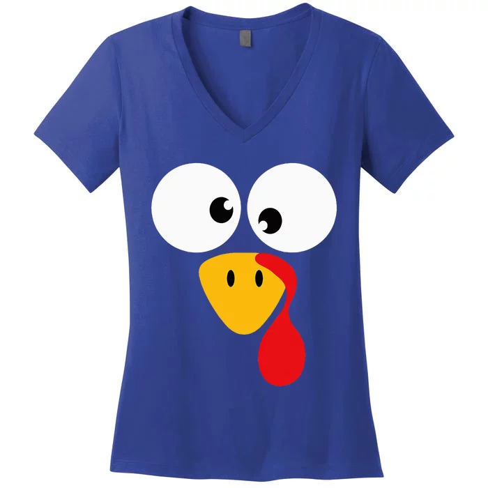 Funny turkey face for thanksgiving family costume Women's V-Neck T-Shirt