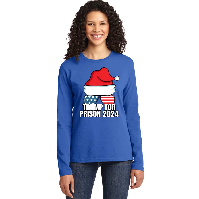 Funny Trump For Prison 2024 Sunglasses Usa Flag Christmas Gift Ladies Long Sleeve Shirt