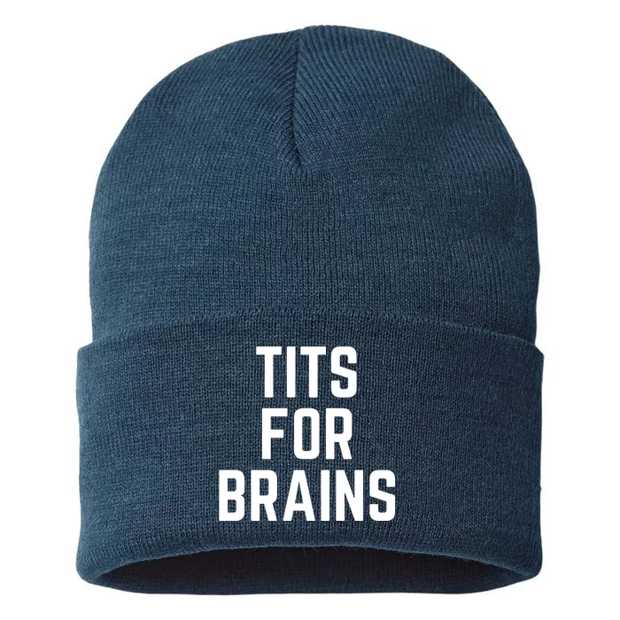 Funny Tits For Brains Sarcasm Saying Feminist Mama Christmas Sustainable Knit Beanie