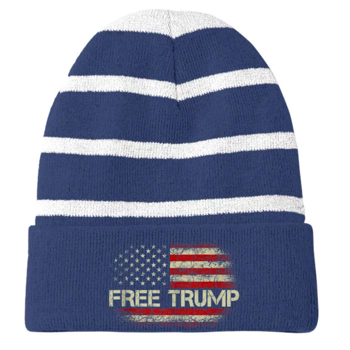 Free Trump, Free Donald Trump 2024 Striped Beanie with Solid Band