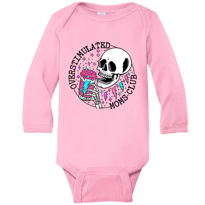 Funny Tee For Wo Saying Overstimulated Moms Club Groovy Baby Long Sleeve Bodysuit