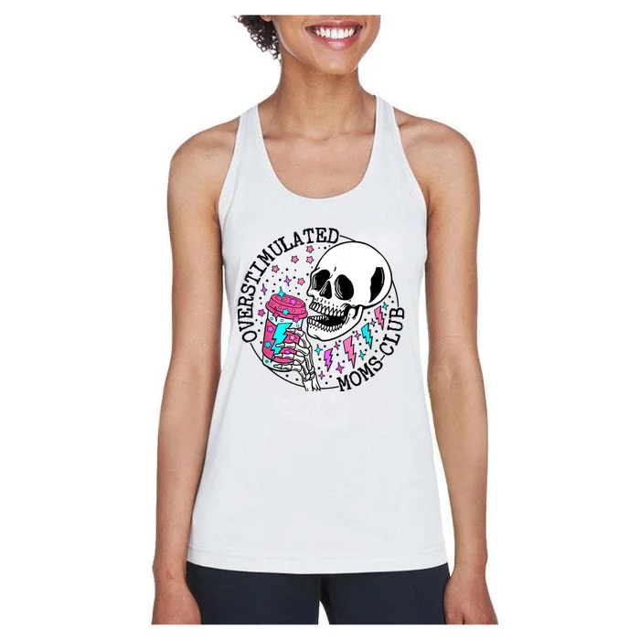 Funny Tee For Wo Saying Overstimulated Moms Club Groovy Women's Racerback Tank