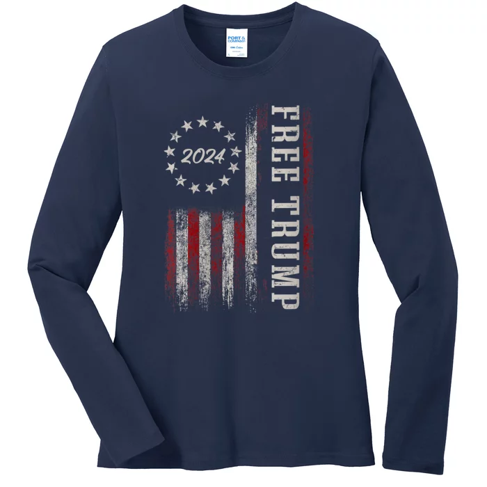 Free Trump, Free Donald Trump 2024 Ladies Long Sleeve Shirt