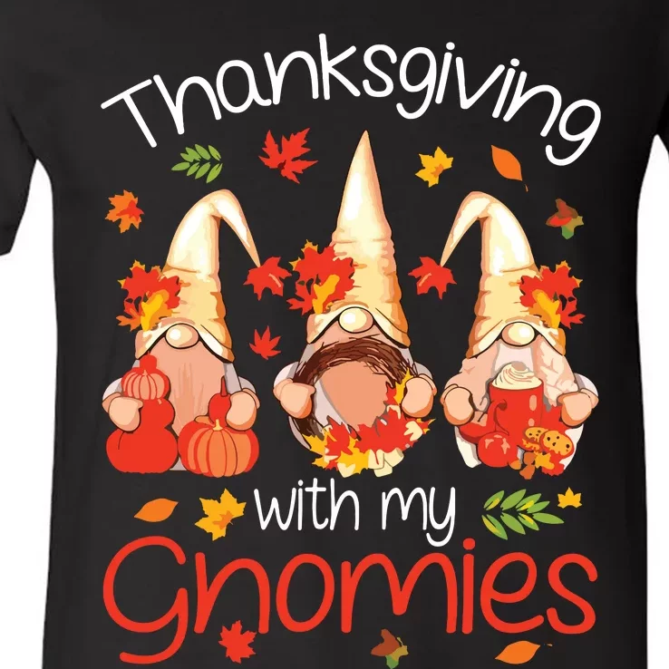 Funny Thanksgiving For Women Gnome Gnomies Lover V-Neck T-Shirt