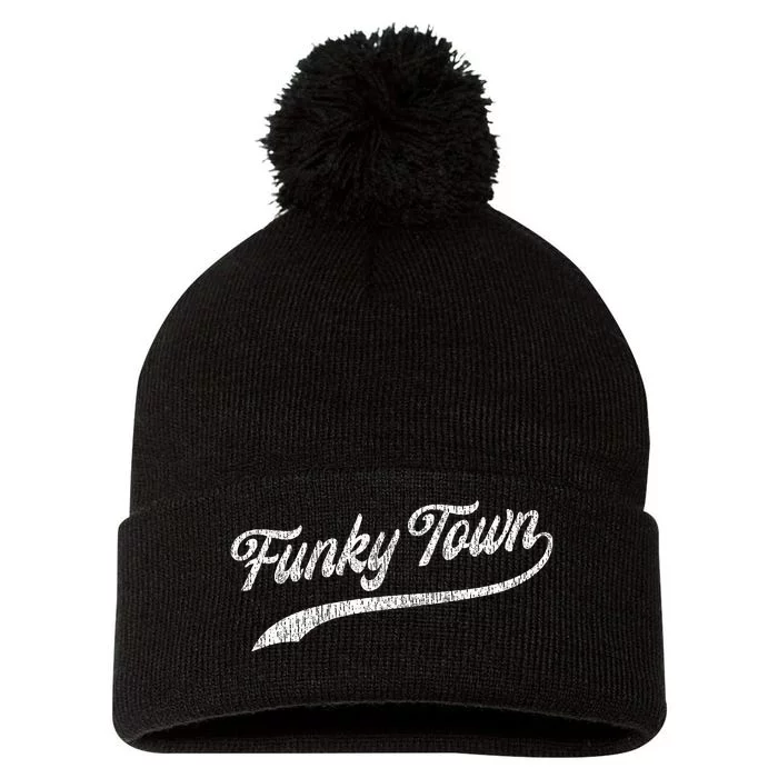 FUNKY TOWN Fort Worth TX Baseball Style Design With Details Pom Pom 12in Knit Beanie