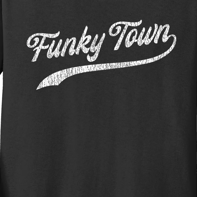 FUNKY TOWN Fort Worth TX Baseball Style Design With Details Kids Long Sleeve Shirt