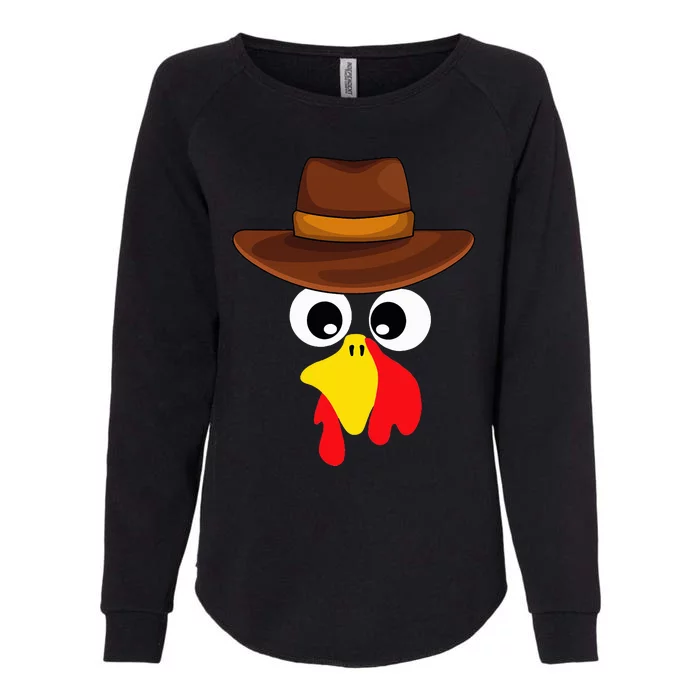 Funny Turkey Face cowboy Thanksgiving day cute novembre Womens California Wash Sweatshirt