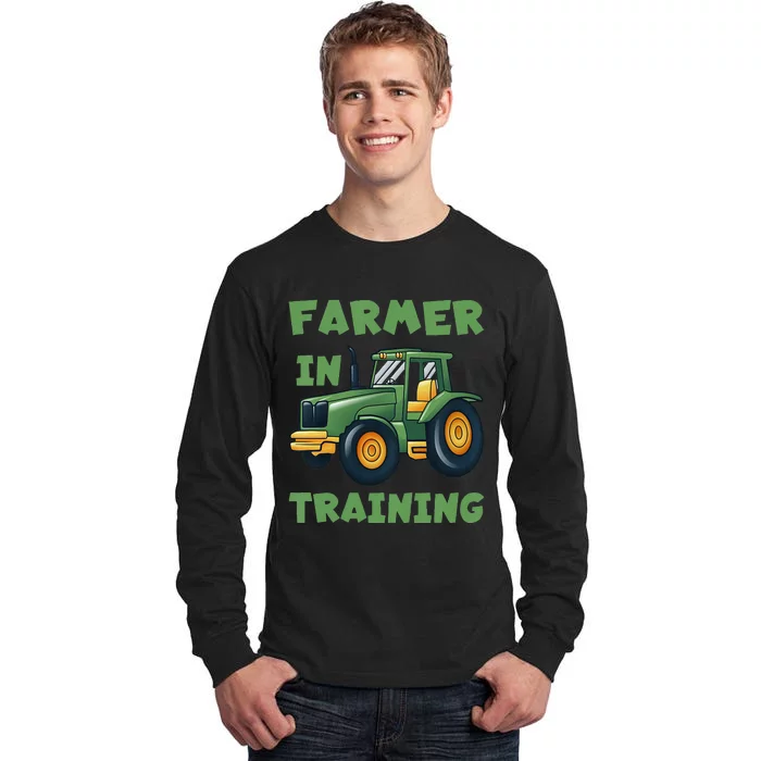 Funny Tractor Farmer In Training Tractor Tall Long Sleeve T-Shirt