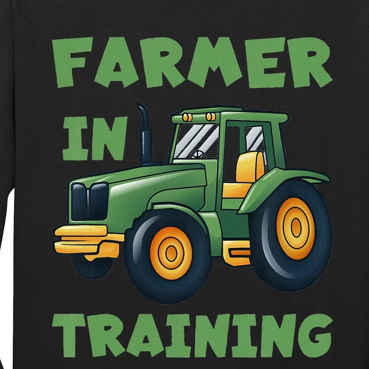 Funny Tractor Farmer In Training Tractor Tall Long Sleeve T-Shirt