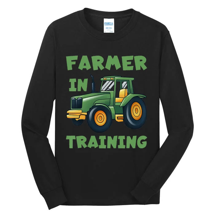 Funny Tractor Farmer In Training Tractor Tall Long Sleeve T-Shirt