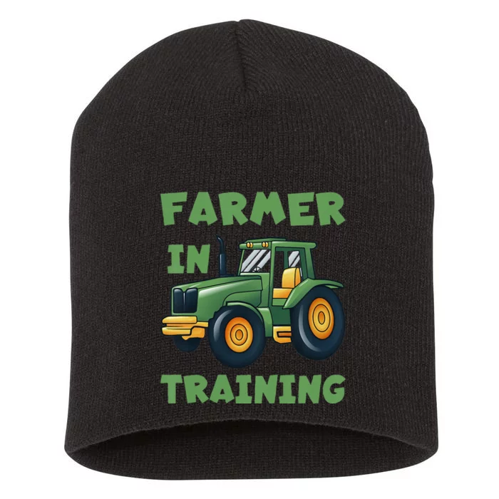 Funny Tractor Farmer In Training Tractor Short Acrylic Beanie