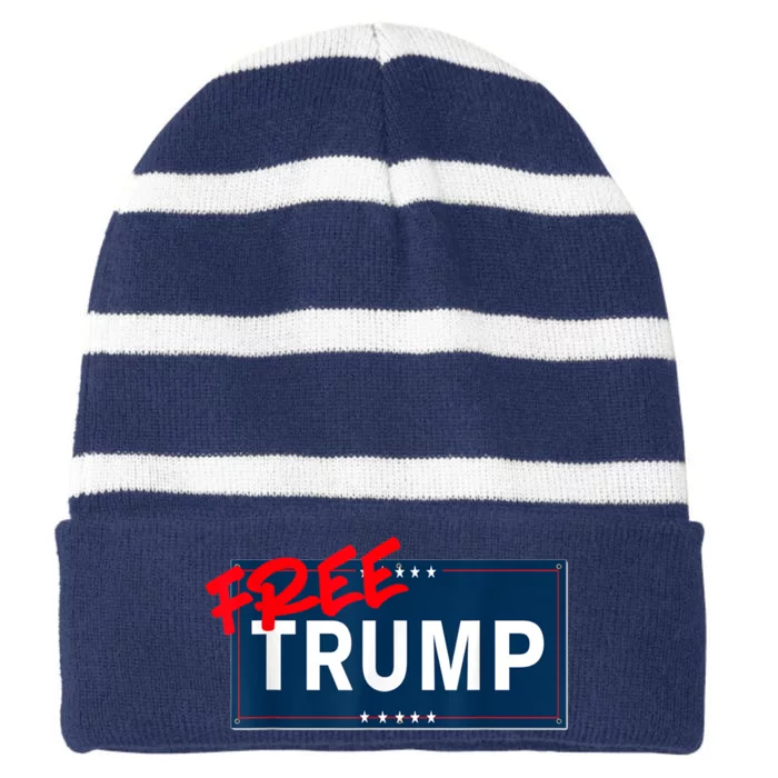 Free Donald Trump Republican Support Striped Beanie with Solid Band