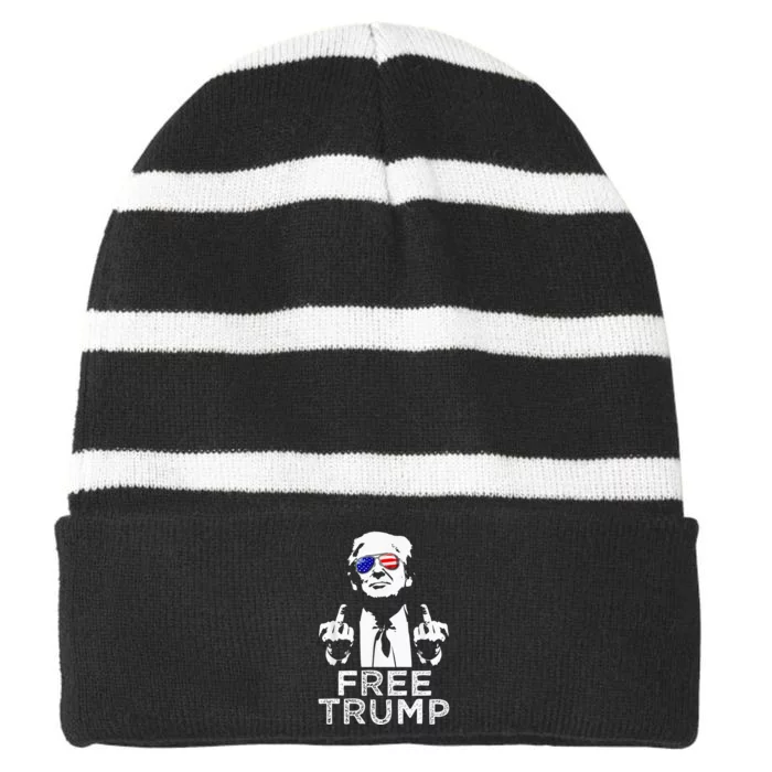 Free Trump Free Donald Trump 2024 Pullover Hoodie Striped Beanie with Solid Band