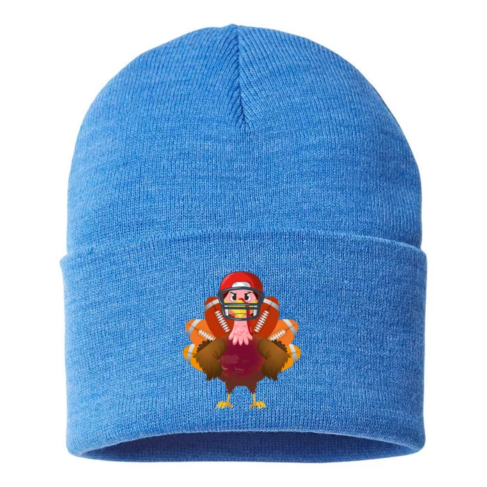 Funny Thanksgiving Funny Football Sports Turkey Gift Sustainable Knit Beanie