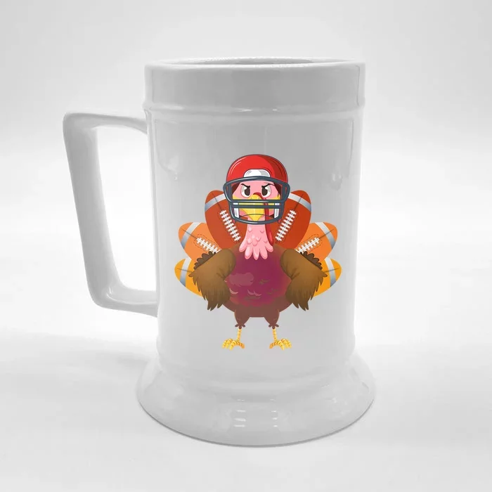 Funny Thanksgiving Funny Football Sports Turkey Gift Front & Back Beer Stein