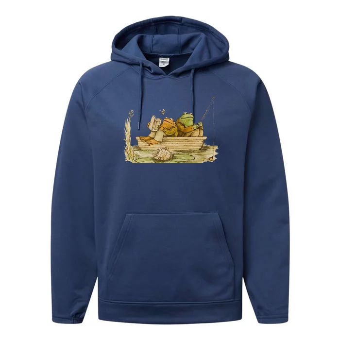 Frog & Toad Fishing Vintage Classic Book Frog Performance Fleece Hoodie